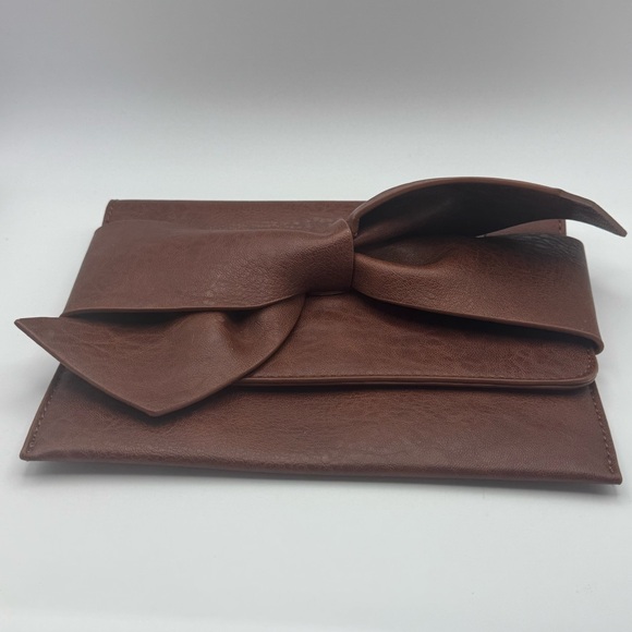 Anthropologie Brown Bow Clutch Envelope Style Foldover Handbag - Picture 2 of 8